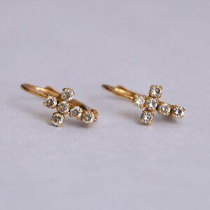 Vintage 10k Gold CZ Cross Earrings